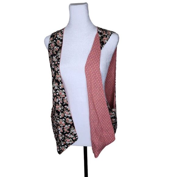 Vintage 90s Floral Vest Womens One Size Black Pink Reversible Country Cottage Co - Picture 5 of 7